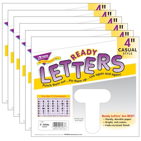 Trend Enterprises White 4 Casual Uppercase Ready Letters, PK6 T1567